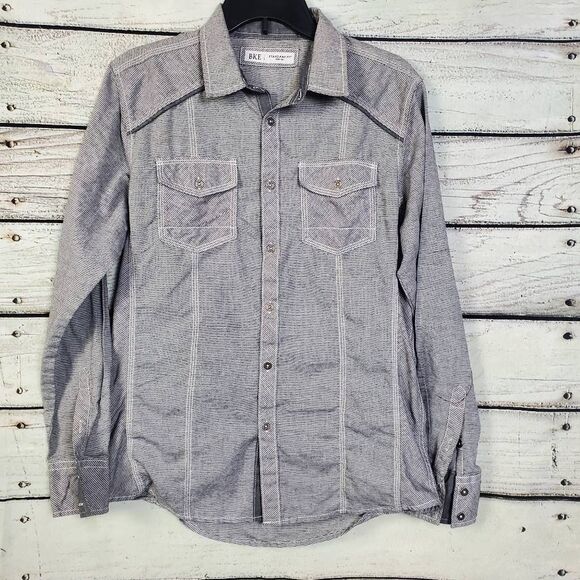 BKE Men’s Standard Fit Long Sleeve Button-Up Shirt Gray Medium Casual Western - Picture 1 of 7
